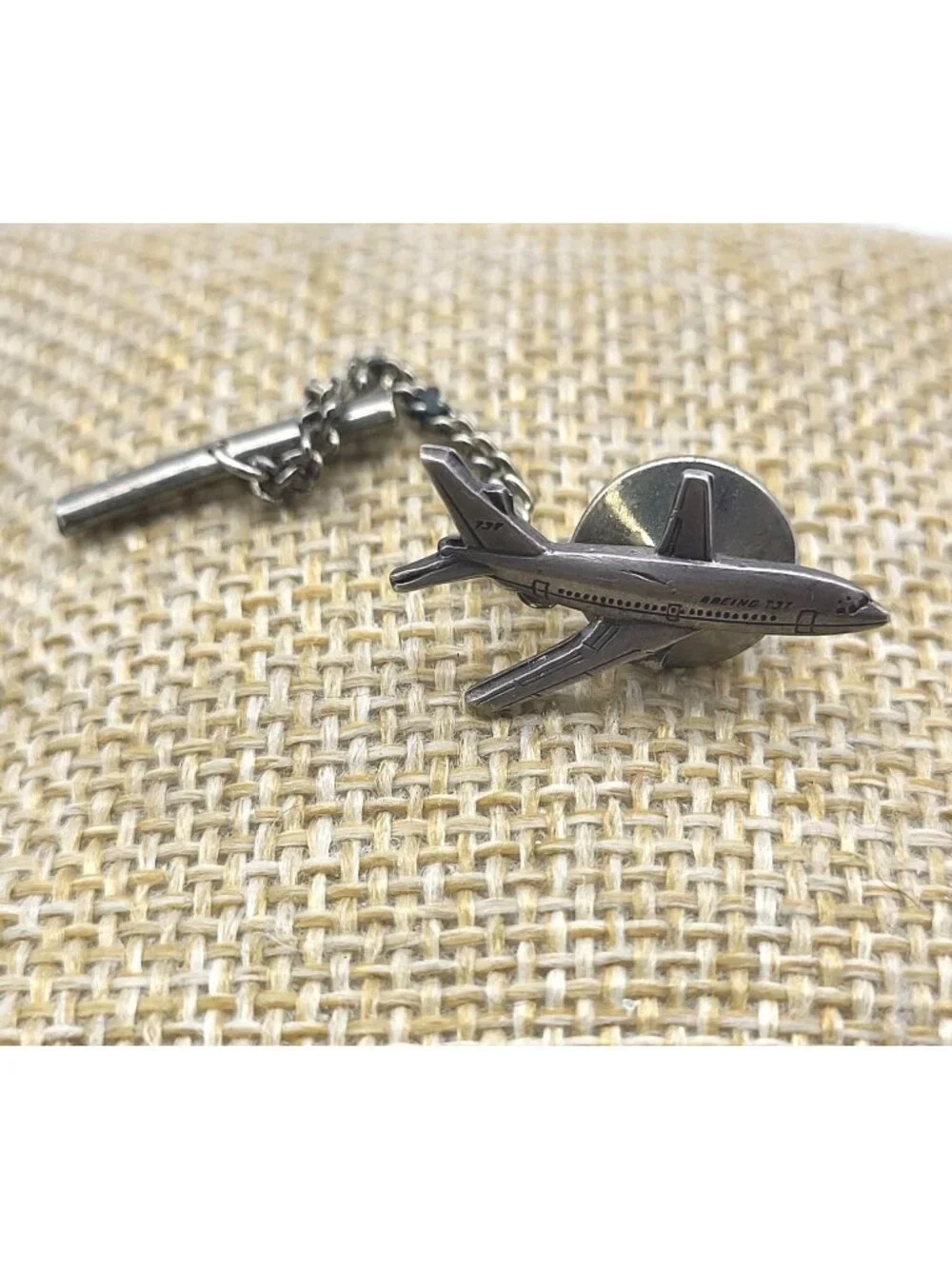 Vintage Sterling Silver Boeing 737 Airline Passenger Plane Award Lapel Pin Pilot